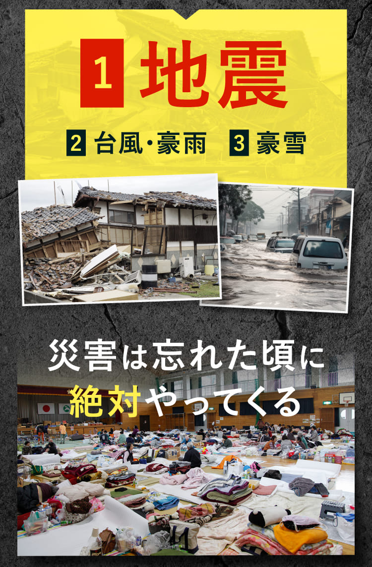 1地震 2台風・豪雨 3豪雪 災害は忘れた頃に絶対やってくる